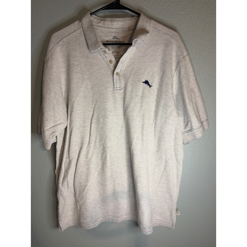 Tommy Bahama Mens L Emfielder Polo Shirt Gray Supima Cotton Blend Marlin Logo